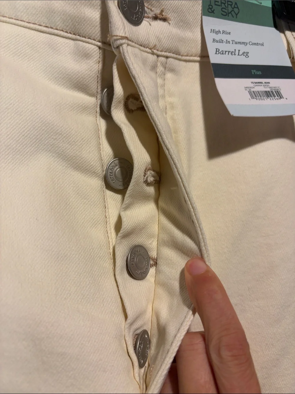 Terra & Sky NWT High Rise Barrel Leg Cream Khaki Tummy Control Waist Size 20W